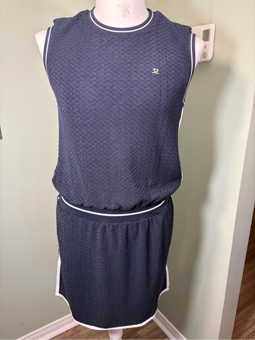 340. Daily Sports Navy Sleeveless Knit Womans dress White Trim